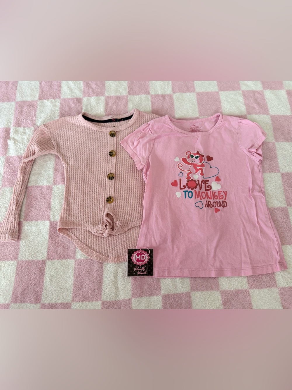 One Step Ahead Pink Knit Button-Front Top & Light Pink Graphic Tee Set